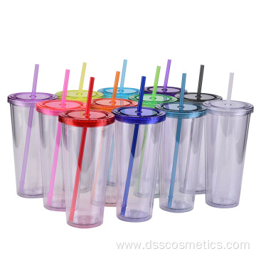 24OZ plastic straw cup Creative transparent cold drink cup with lid